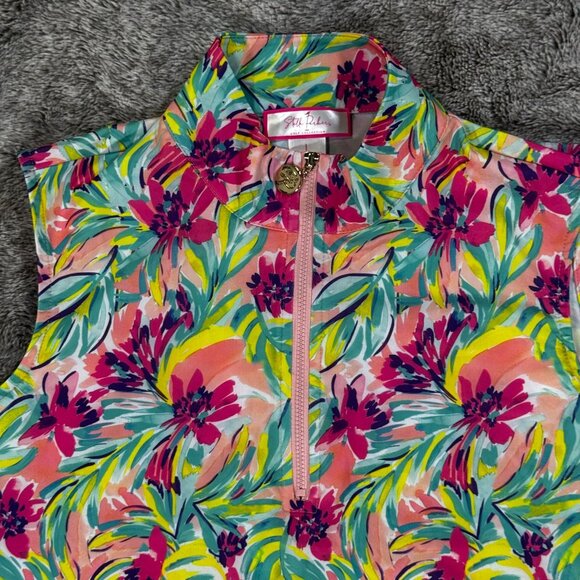 Stella Parker Golf Collection Floral Sleeveless Mock Golf Shirt Sz L - Picture 4 of 9
